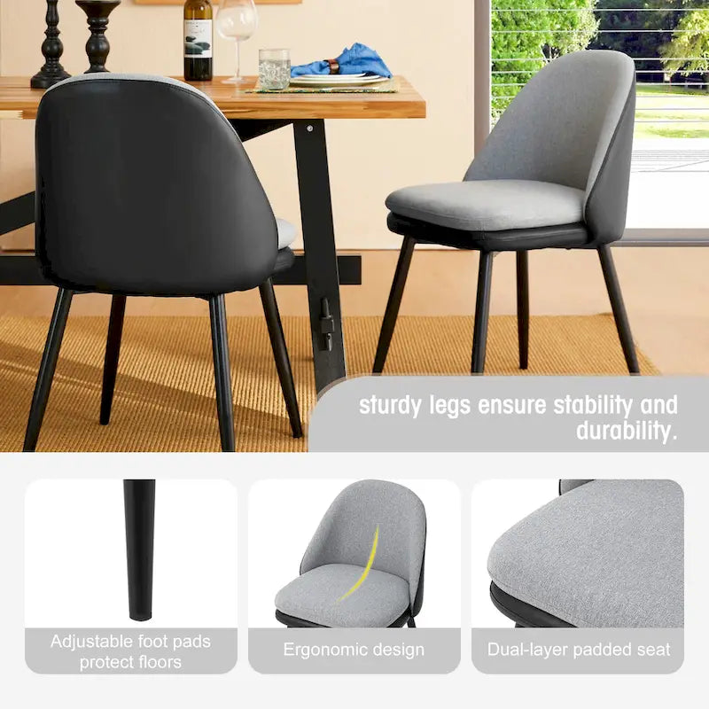Sillón de comedor en piel sintética azul oscuro/gris de estilo escandinavo, juego de 4