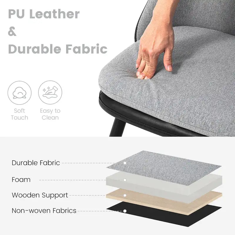 Sillón de comedor en piel sintética azul oscuro/gris de estilo escandinavo, juego de 4
