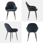 Sillón de comedor en piel sintética azul oscuro/gris de estilo escandinavo, juego de 4