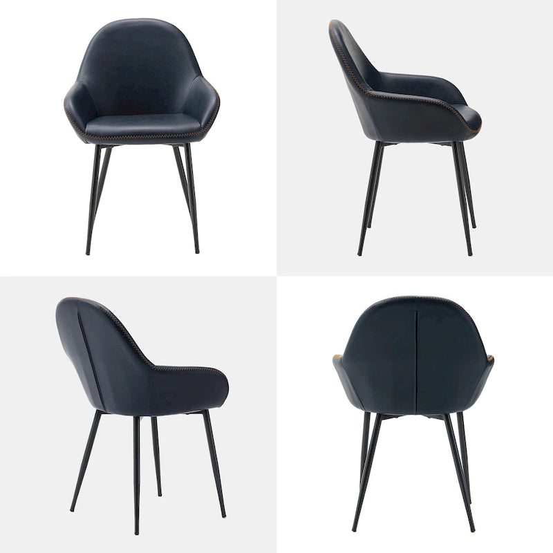 Sillón de comedor en piel sintética azul oscuro/gris de estilo escandinavo, juego de 4