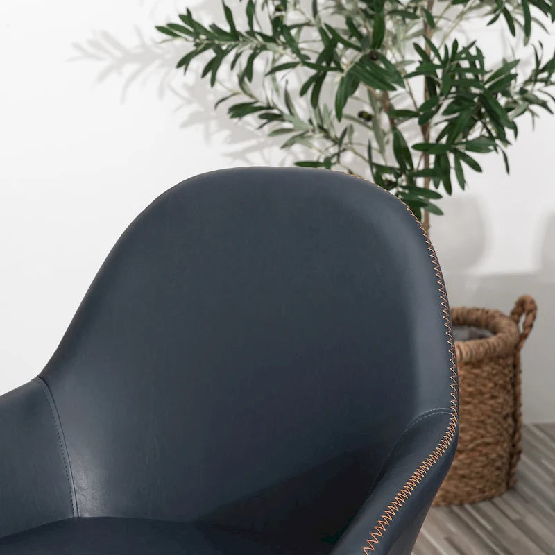 Sillón de comedor en piel sintética azul oscuro/gris de estilo escandinavo, juego de 4