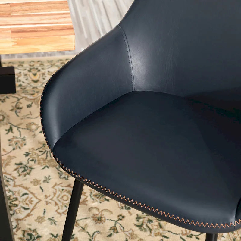 Sillón de comedor en piel sintética azul oscuro/gris de estilo escandinavo, juego de 4