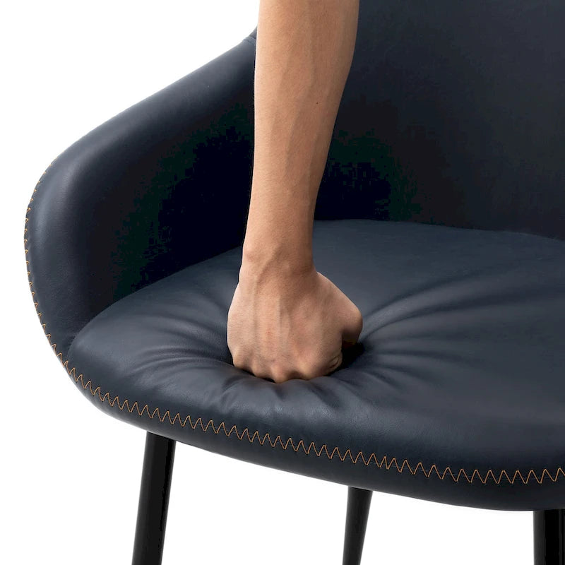 Sillón de comedor en piel sintética azul oscuro/gris de estilo escandinavo, juego de 4