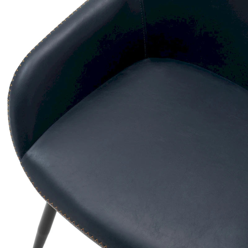 Sillón de comedor en piel sintética azul oscuro/gris de estilo escandinavo, juego de 4