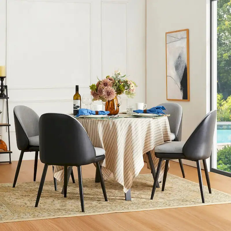 Sillón de comedor en piel sintética azul oscuro/gris de estilo escandinavo, juego de 4