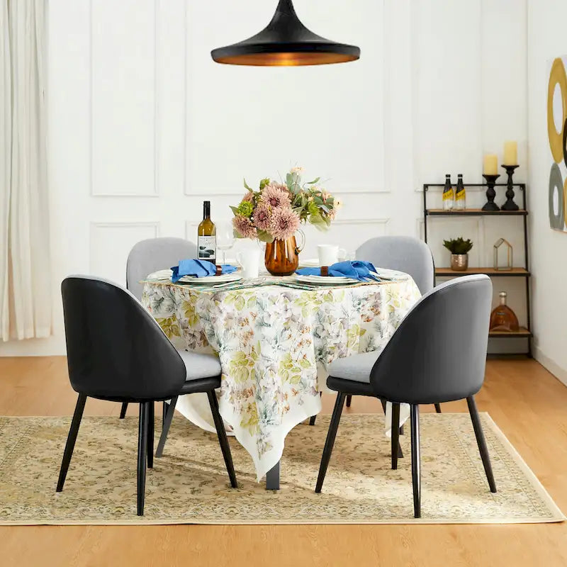 Sillón de comedor en piel sintética azul oscuro/gris de estilo escandinavo, juego de 4