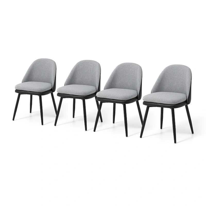 Sillón de comedor en piel sintética azul oscuro/gris de estilo escandinavo, juego de 4