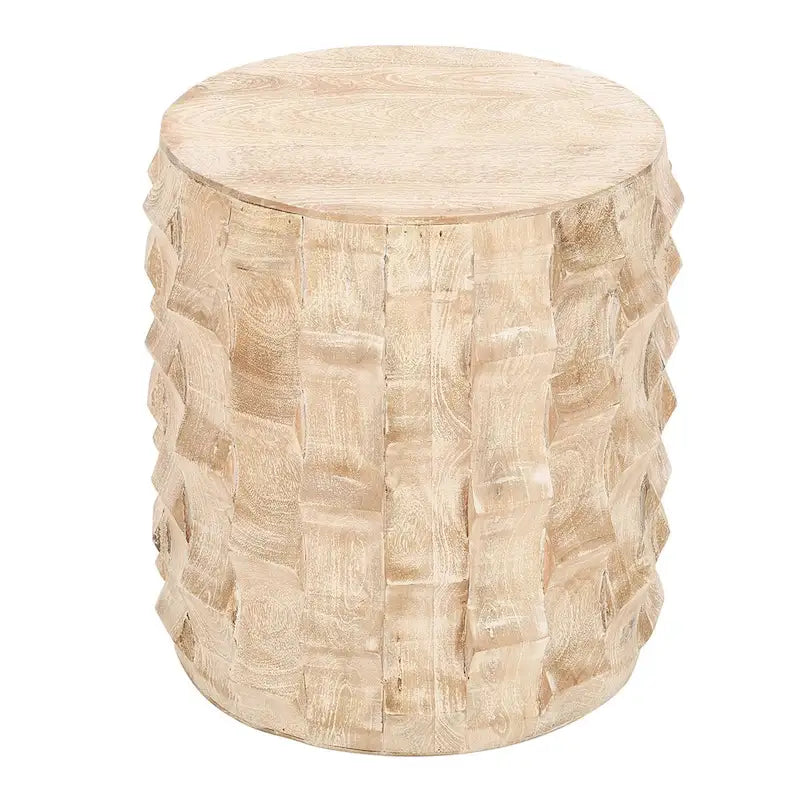 Mesa auxiliar redonda de madera blanca, 17" de diámetro × 20" de alto