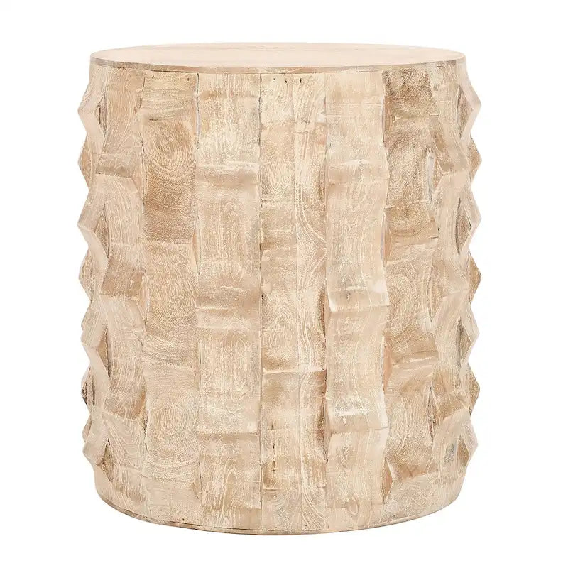 Mesa auxiliar redonda de madera blanca, 17" de diámetro × 20" de alto