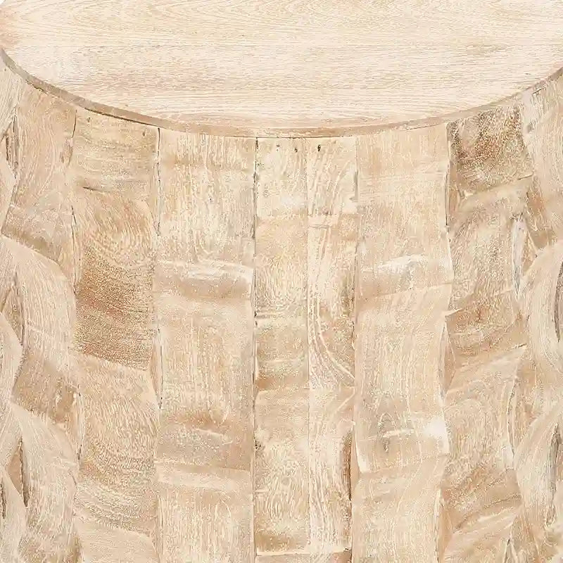 Mesa auxiliar redonda de madera blanca, 17" de diámetro × 20" de alto
