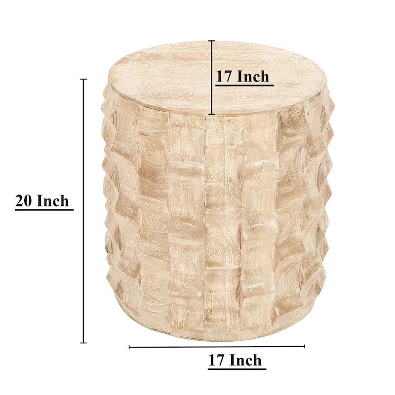 Mesa auxiliar redonda de madera blanca, 17" de diámetro × 20" de alto