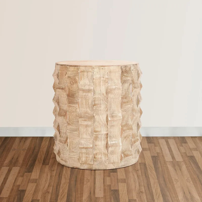 Mesa auxiliar redonda de madera blanca, 17" de diámetro × 20" de alto