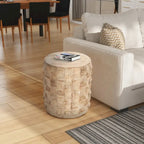 Mesa auxiliar redonda de madera blanca, 17" de diámetro × 20" de alto