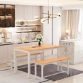 Juego de comedor de 3 piezas en beige/negro/marrón rústico con 2 bancos, capacidad para 4 personas