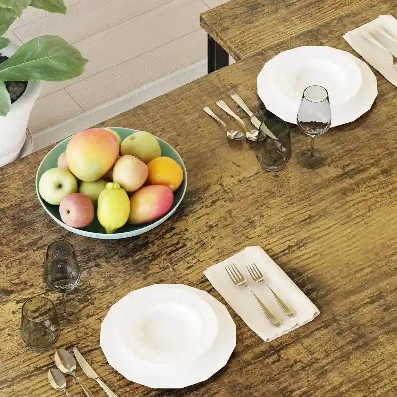 Juego de comedor de 3 piezas en beige/negro/marrón rústico con 2 bancos, capacidad para 4 personas