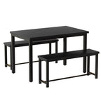 Juego de comedor de 3 piezas en beige/negro/marrón rústico con 2 bancos, capacidad para 4 personas