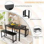 Juego de comedor de 3 piezas en beige/negro/marrón rústico con 2 bancos, capacidad para 4 personas