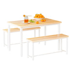 Juego de comedor de 3 piezas en beige/negro/marrón rústico con 2 bancos, capacidad para 4 personas