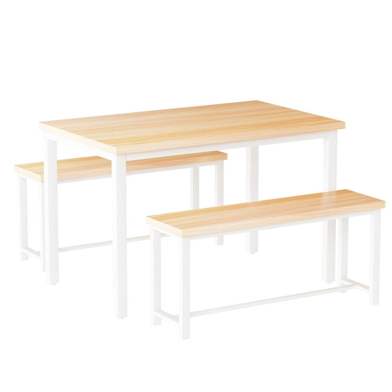 Juego de comedor de 3 piezas en beige/negro/marrón rústico con 2 bancos, capacidad para 4 personas