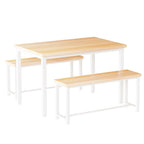 Juego de comedor de 3 piezas en beige/negro/marrón rústico con 2 bancos, capacidad para 4 personas