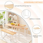 Juego de comedor de 3 piezas en beige/negro/marrón rústico con 2 bancos, capacidad para 4 personas