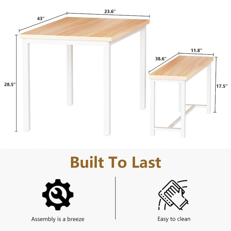 Juego de comedor de 3 piezas en beige/negro/marrón rústico con 2 bancos, capacidad para 4 personas