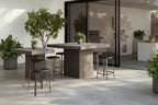 Mesa de comedor rectangular de altura de mostrador gris oscuro para 4 a 6 personas, estilo pedestal de hormigón