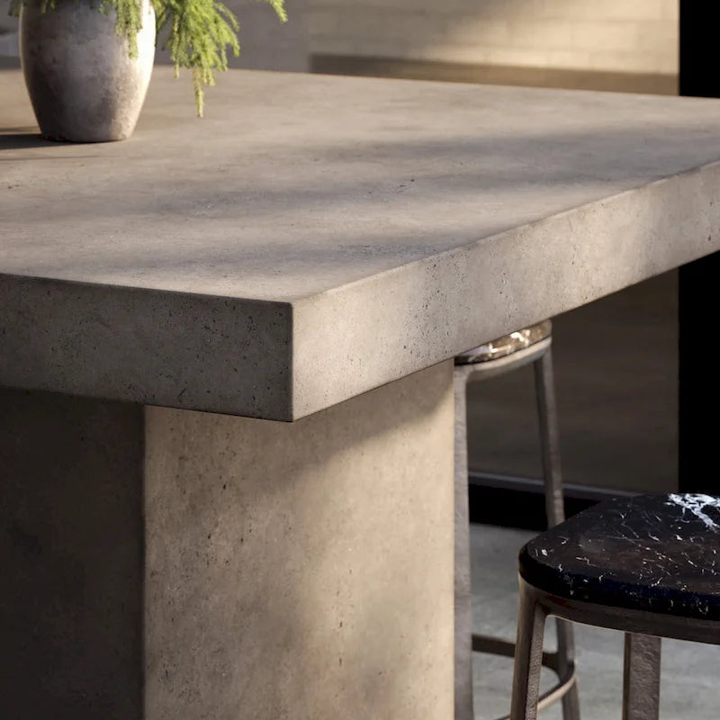 Mesa de comedor rectangular de altura de mostrador gris oscuro para 4 a 6 personas, estilo pedestal de hormigón