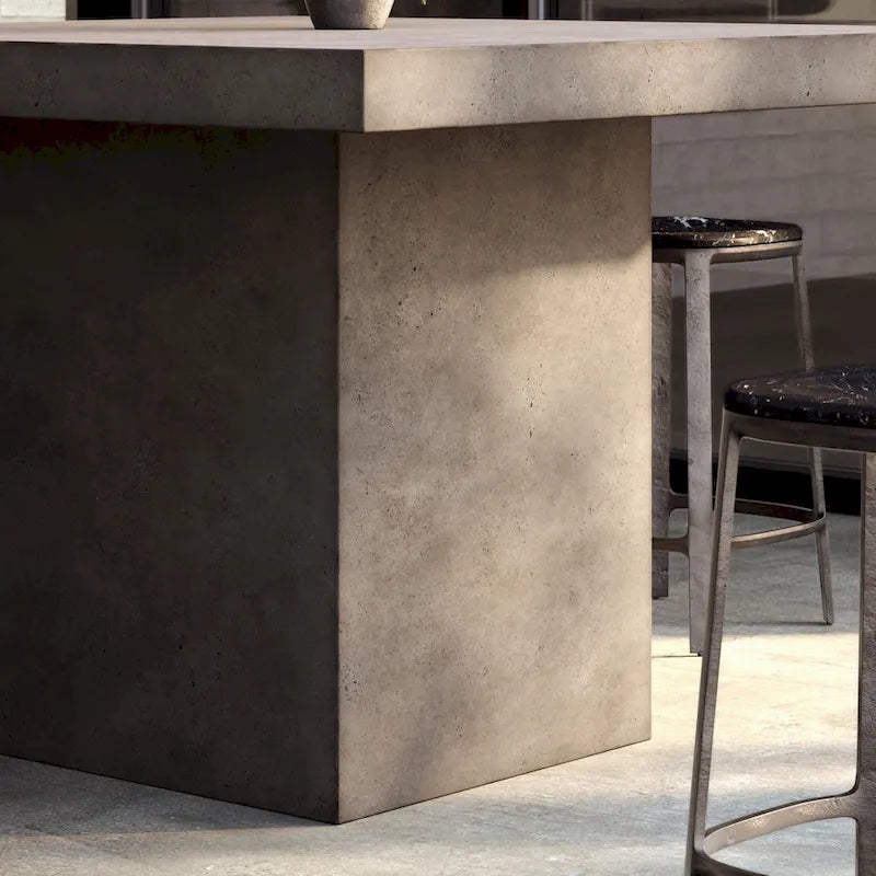 Mesa de comedor rectangular de altura de mostrador gris oscuro para 4 a 6 personas, estilo pedestal de hormigón