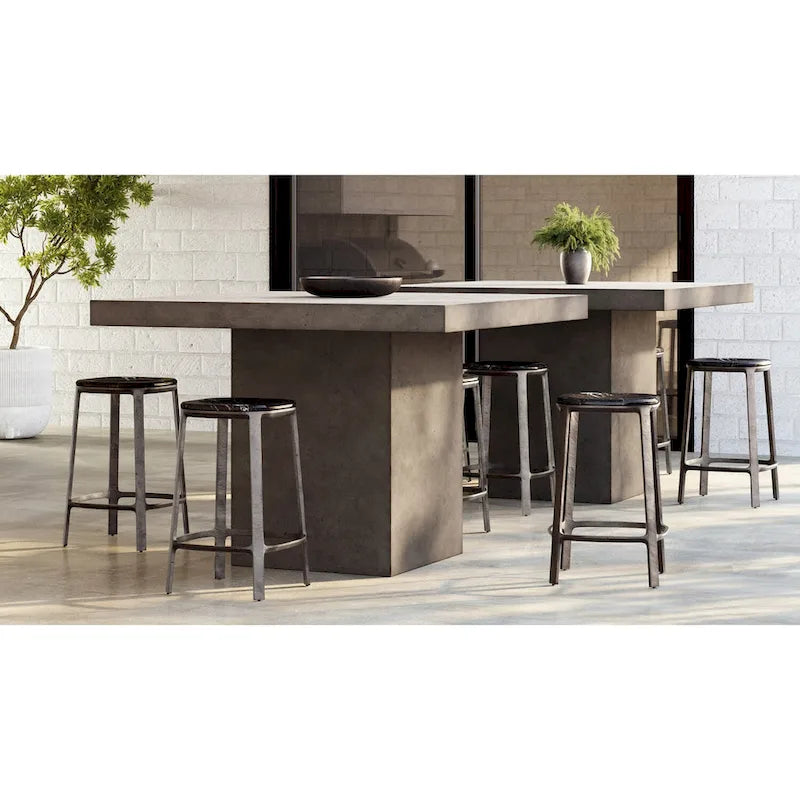 Mesa de comedor rectangular de altura de mostrador gris oscuro para 4 a 6 personas, estilo pedestal de hormigón