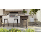 Mesa de comedor rectangular de altura de mostrador gris oscuro para 4 a 6 personas, estilo pedestal de hormigón