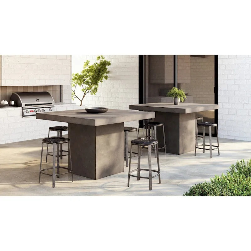 Mesa de comedor rectangular de altura de mostrador gris oscuro para 4 a 6 personas, estilo pedestal de hormigón