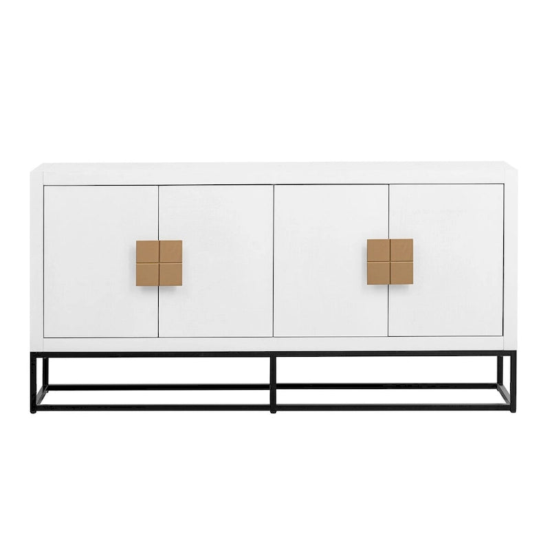 Aparador de almacenamiento de 4 puertas con estantes ajustables | Negro / Azul / Blanco