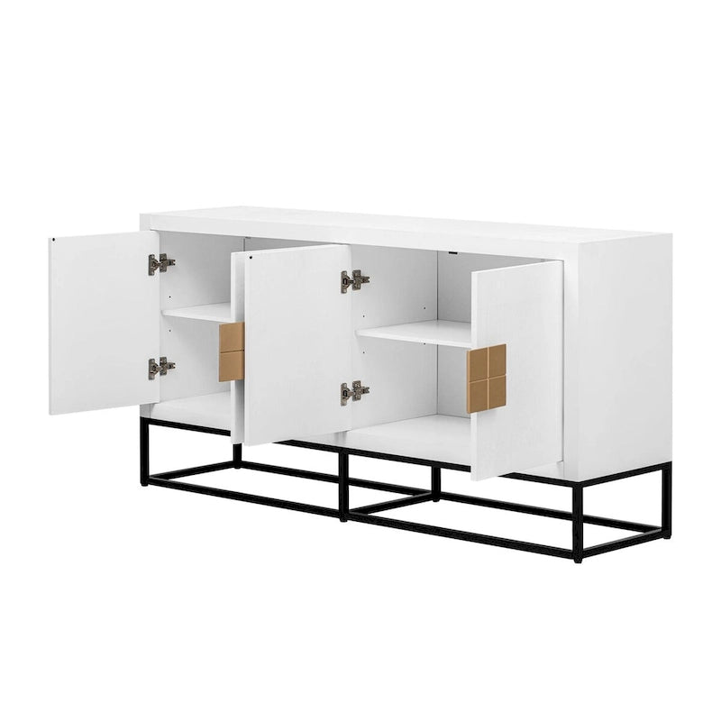 Aparador de almacenamiento de 4 puertas con estantes ajustables | Negro / Azul / Blanco