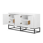 Aparador de almacenamiento de 4 puertas con estantes ajustables | Negro / Azul / Blanco