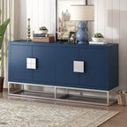 Aparador de almacenamiento de 4 puertas con estantes ajustables | Negro / Azul / Blanco