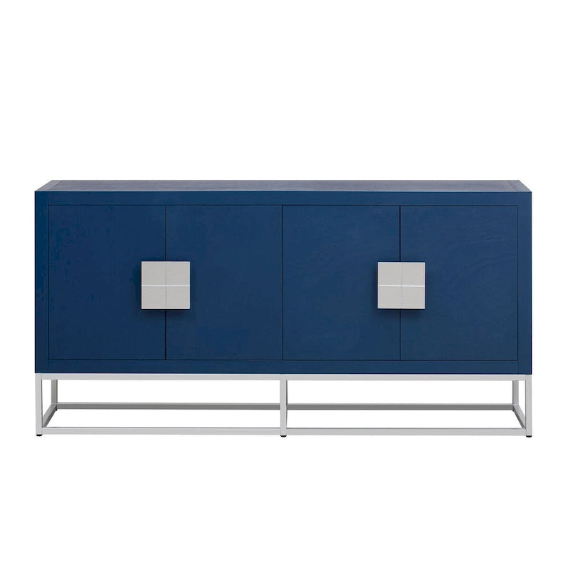 Aparador de almacenamiento de 4 puertas con estantes ajustables | Negro / Azul / Blanco