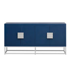 Aparador de almacenamiento de 4 puertas con estantes ajustables | Negro / Azul / Blanco