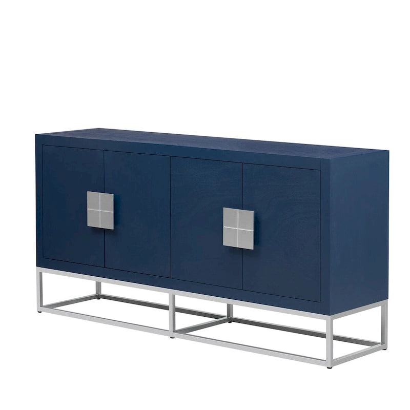 Aparador de almacenamiento de 4 puertas con estantes ajustables | Negro / Azul / Blanco