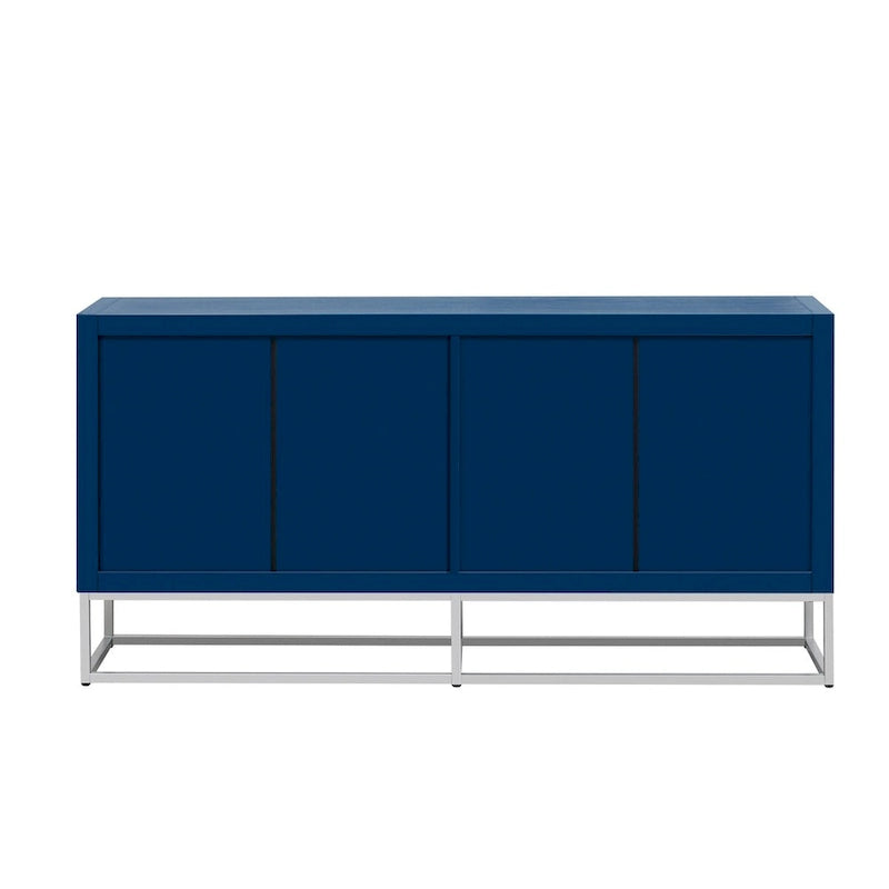 Aparador de almacenamiento de 4 puertas con estantes ajustables | Negro / Azul / Blanco