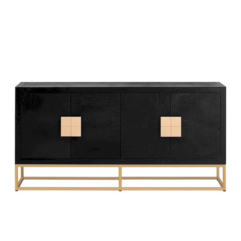 Aparador de almacenamiento de 4 puertas con estantes ajustables | Negro / Azul / Blanco
