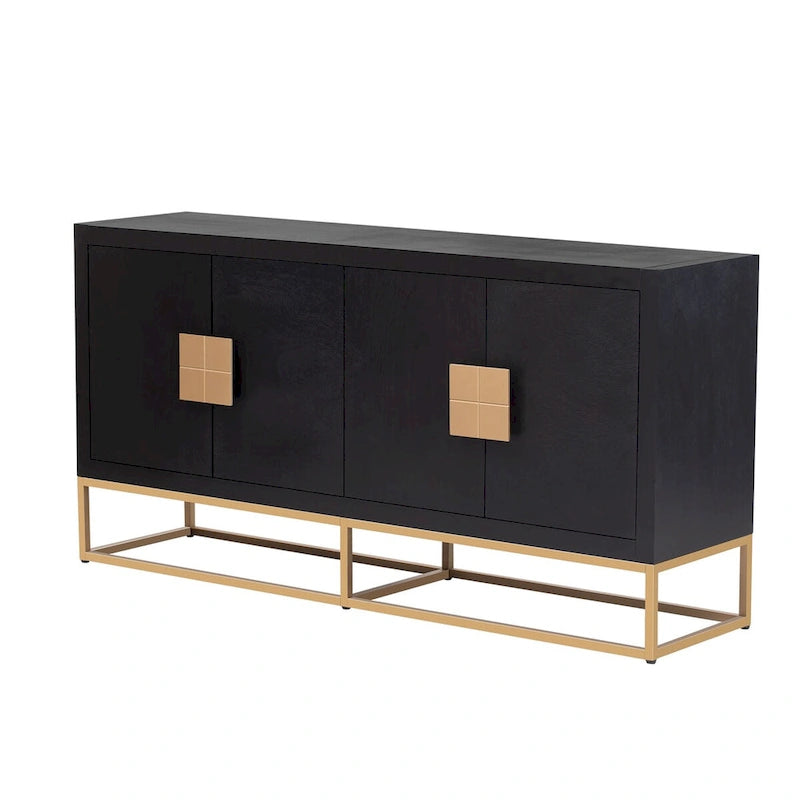 Aparador de almacenamiento de 4 puertas con estantes ajustables | Negro / Azul / Blanco