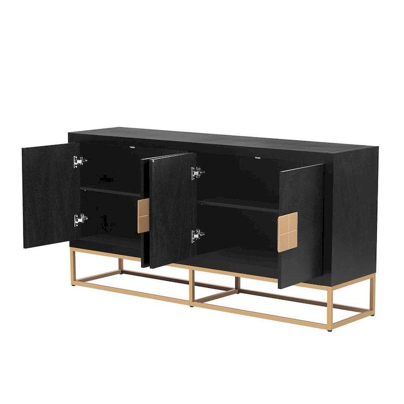 Aparador de almacenamiento de 4 puertas con estantes ajustables | Negro / Azul / Blanco