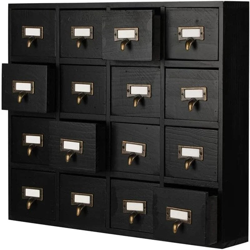 Armario de almacenamiento de madera de 16 cajones, Negro/Marrón/Azul, Organizador de escritorio para 1