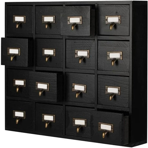 Armario de almacenamiento de madera de 16 cajones, Negro/Marrón/Azul, Organizador de escritorio para 1