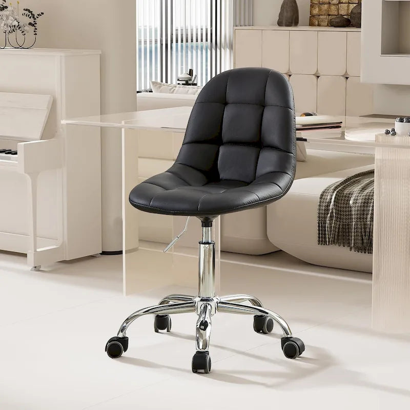 Silla de oficina ajustable con ruedas, individual, moderna, sin brazos, en blanco y negro