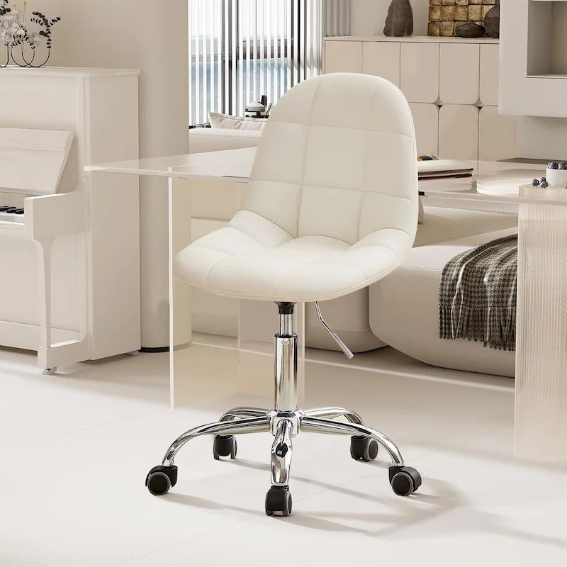 Silla de oficina ajustable con ruedas, individual, moderna, sin brazos, en blanco y negro