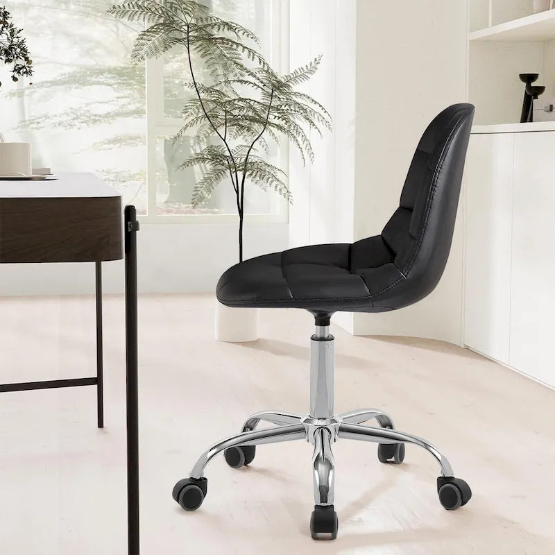 Silla de oficina ajustable con ruedas, individual, moderna, sin brazos, en blanco y negro