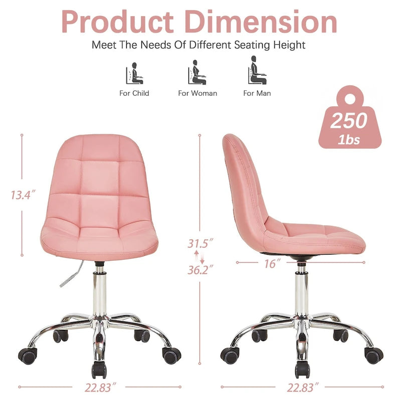 Silla de oficina ajustable con ruedas, individual, moderna, sin brazos, en blanco y negro