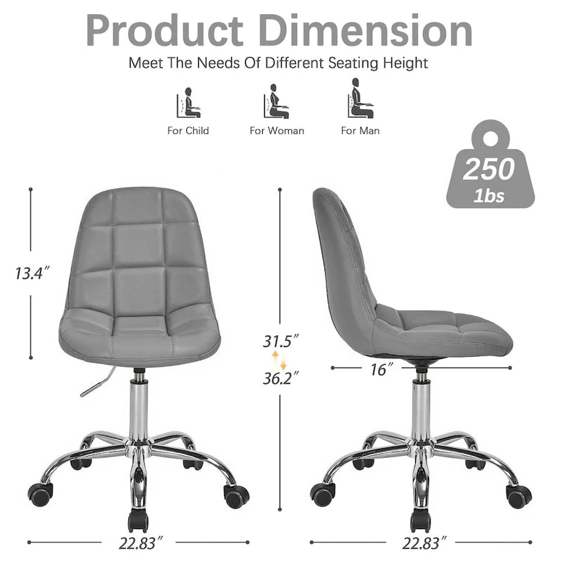 Silla de oficina ajustable con ruedas, individual, moderna, sin brazos, en blanco y negro